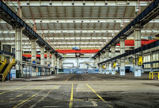 Empty warehouse with line marking