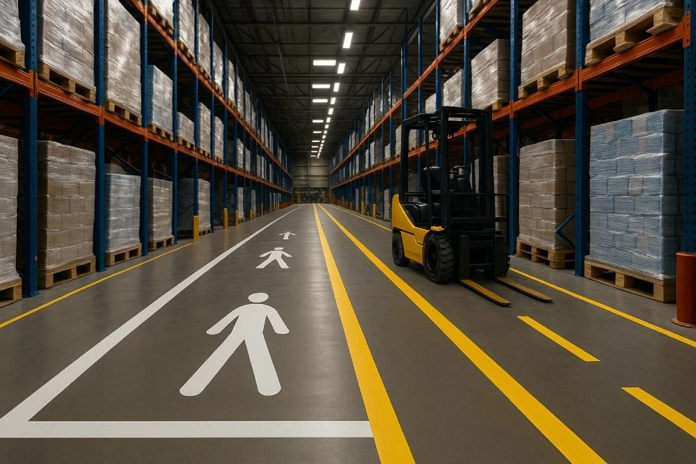 Pedestrian and forklift line marking warehouse
